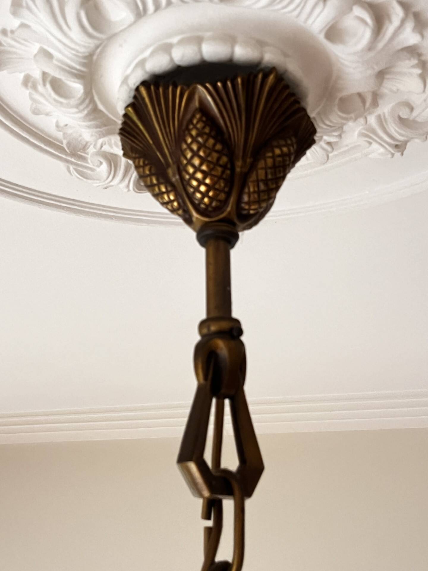 Opaline and brass chandelier