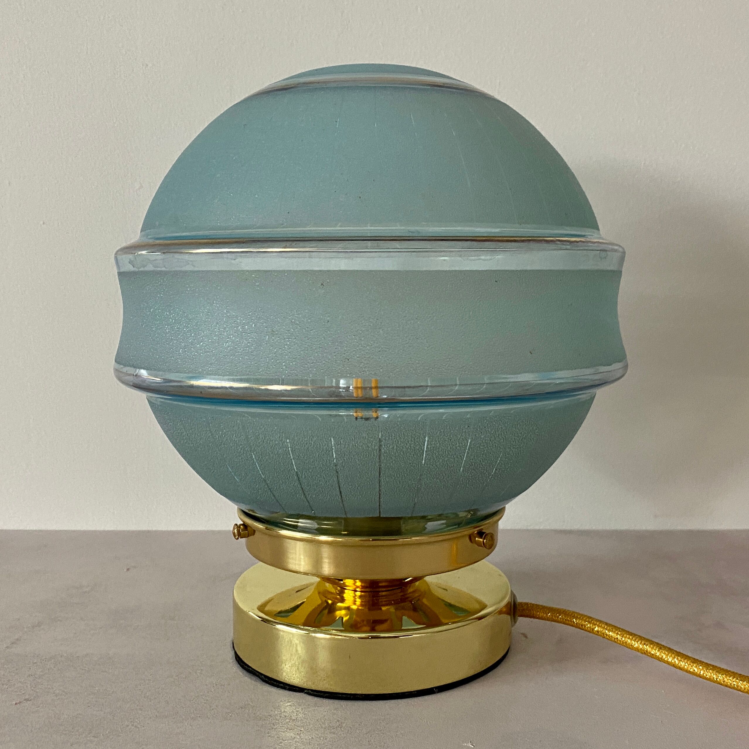 Vintage globe table lamp in blue frosted glass
