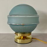 Vintage globe table lamp in blue frosted glass