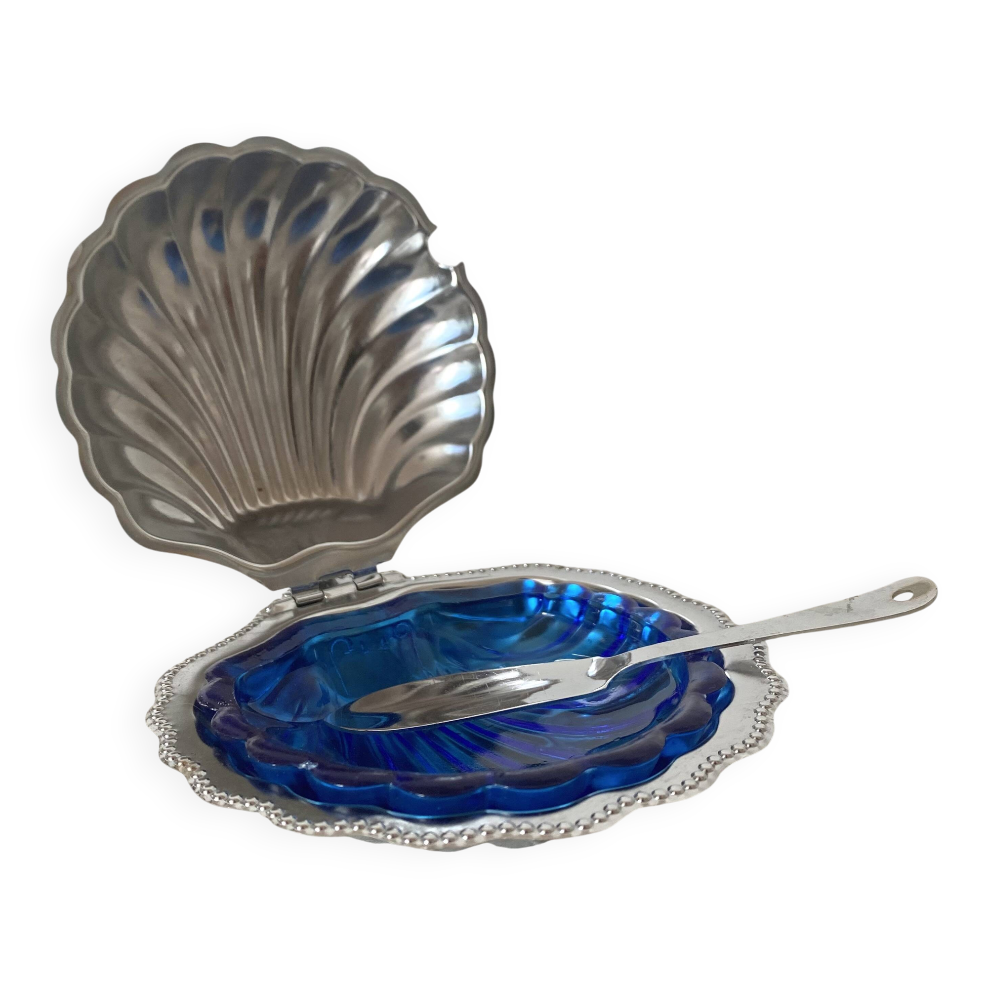 Beurrier coquillage en inox et verre