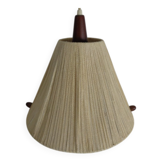 Teak and sisal ceiling lamp from Temde, 1960s