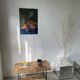 Table basse osier tressé et métal 1960