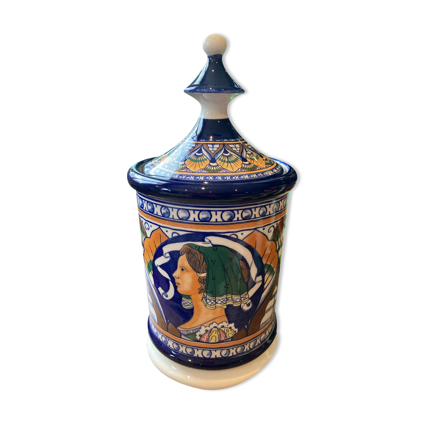 Pharmacy pot signed Florentine ceramic porcelain Italy
