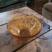 Vintage ribbed amber glass salad bowl – France 1970
