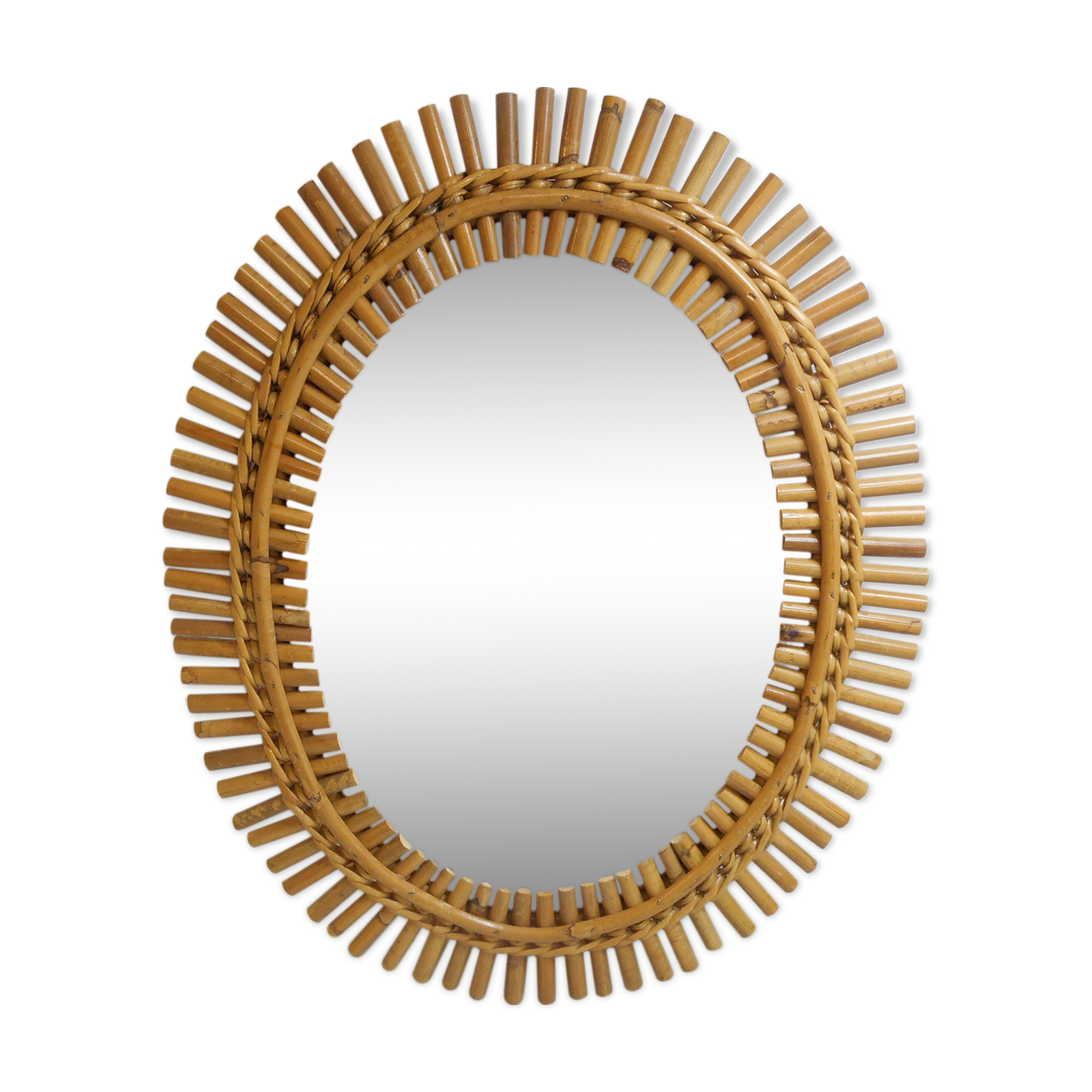 Oval sun bamboo and rattan mirror 60x48cm