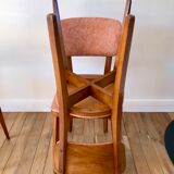Set of 6 Scandinavian chairs in beech wood and pastel skaï 50s