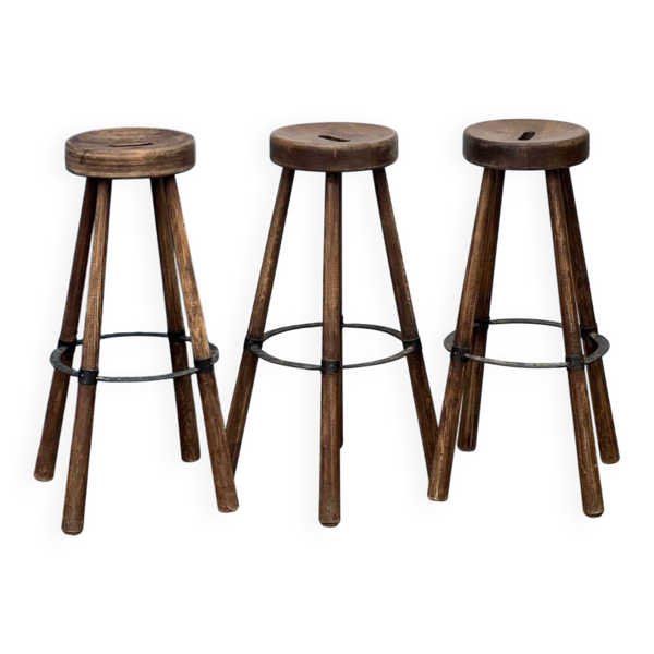 Série de 3 tabourets en bois
