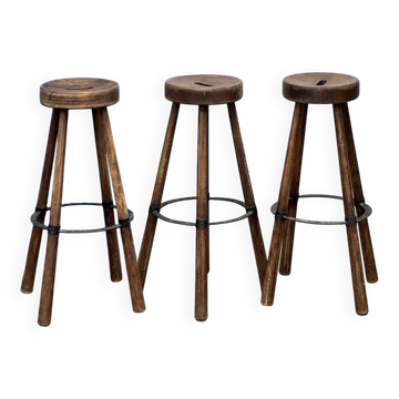 Série de 3 tabourets en bois