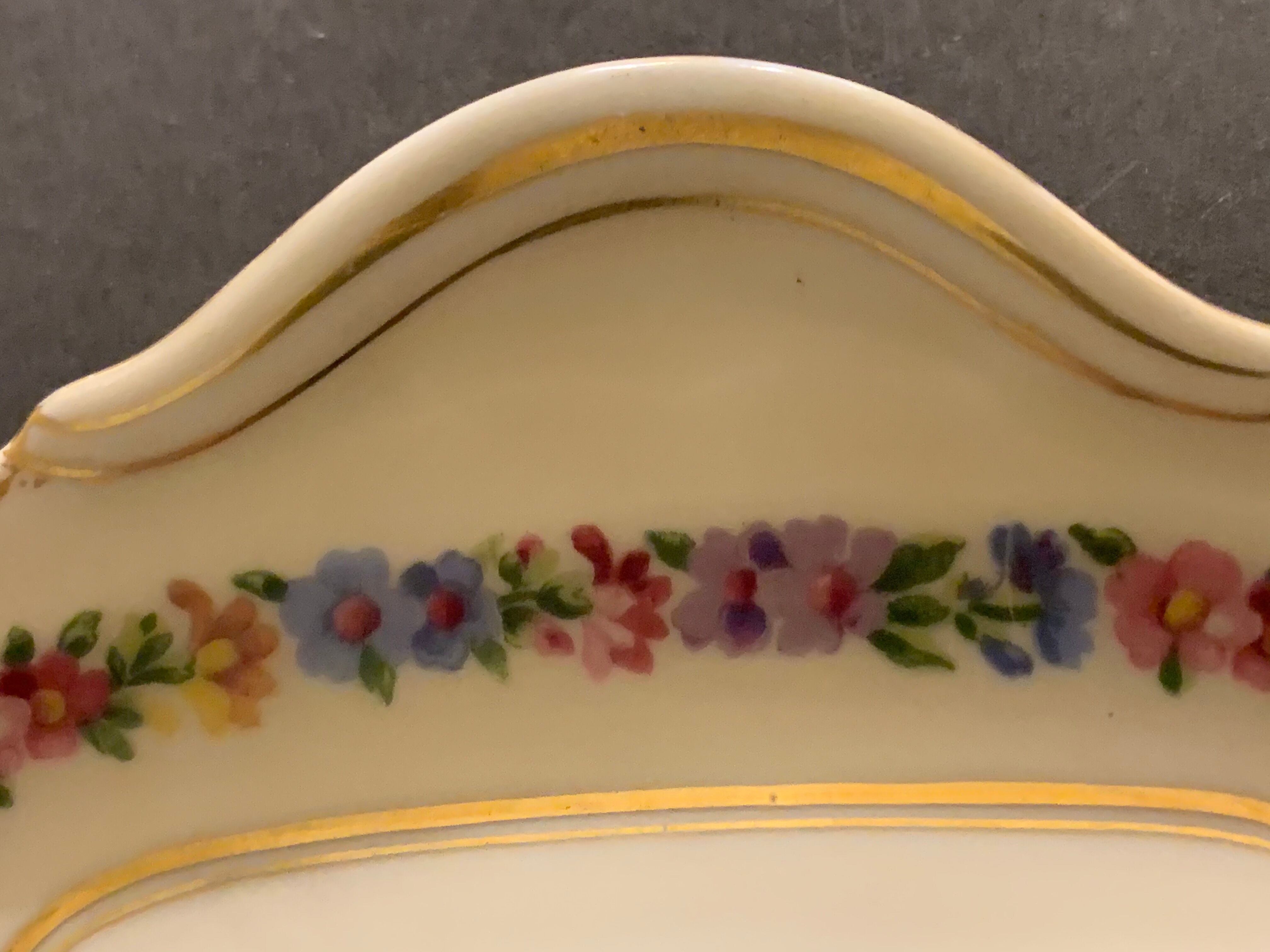 Chocolate cake dish Raynaud Limoges floral decoration