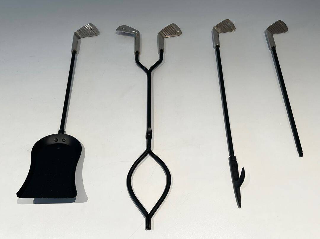 Fire Necessary Golf Model in Black Lacquered Metal and Chrome Golf Clubs