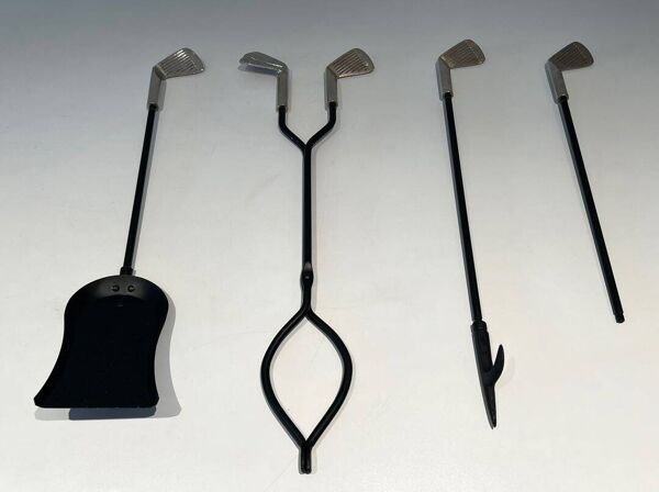 Nécessaire de Feu Modèle Golf en Métal Laqué Noir et Clubs de Golf Chromés