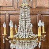 Lustre à pampilles de forme montgolfière, style Louis XVI