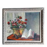 Tableau ancien à l'huile sur panneau bois représentant une nature morte