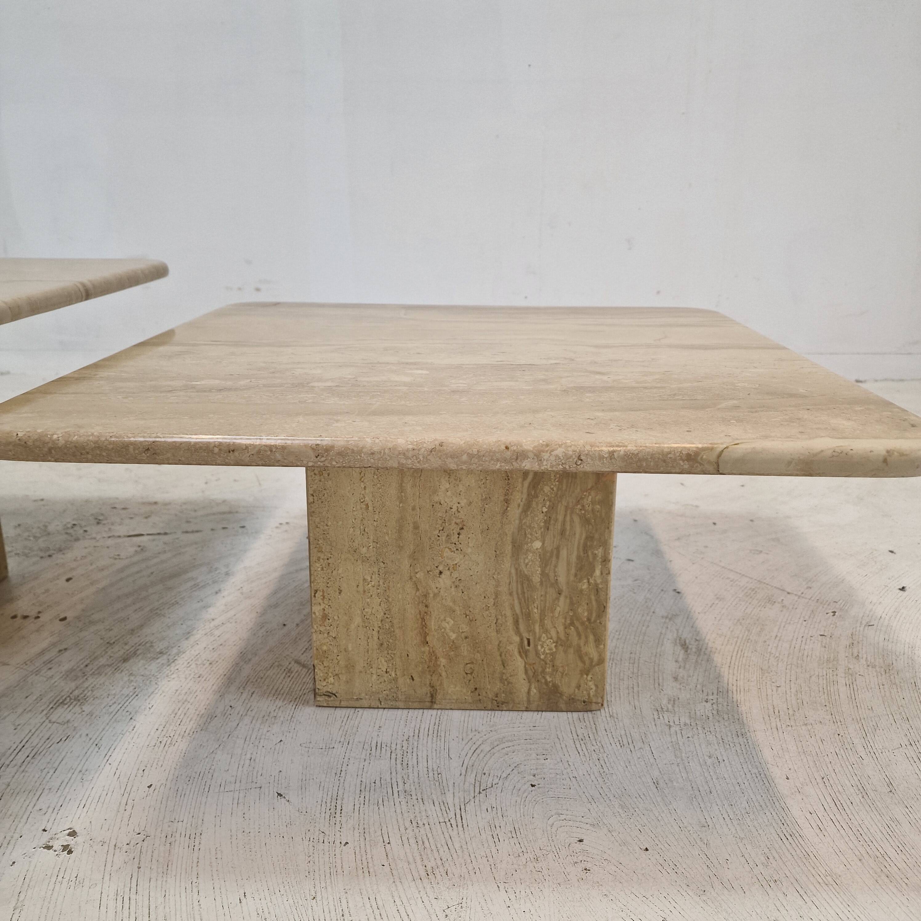 Set of 3 Italian Travertine Coffee or Side Tables, 1980s