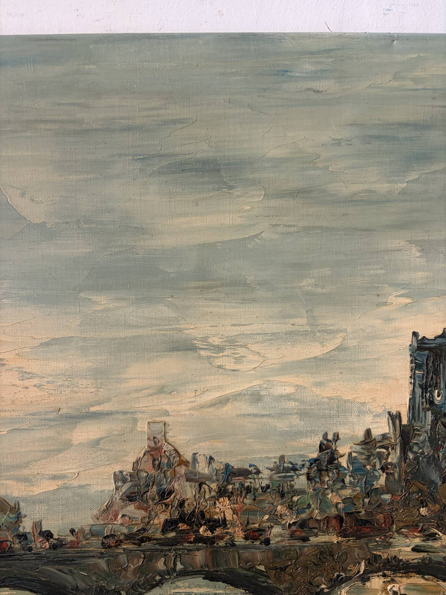 Seine and Notre Dame de Paris, knife painting.