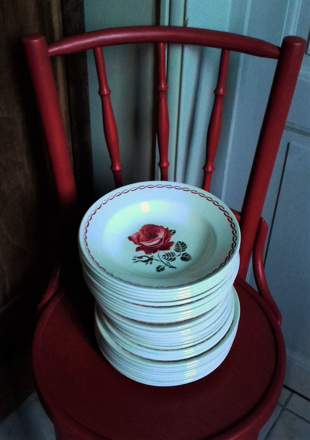 Lot 9 plates Badonviller germaine rose 1940