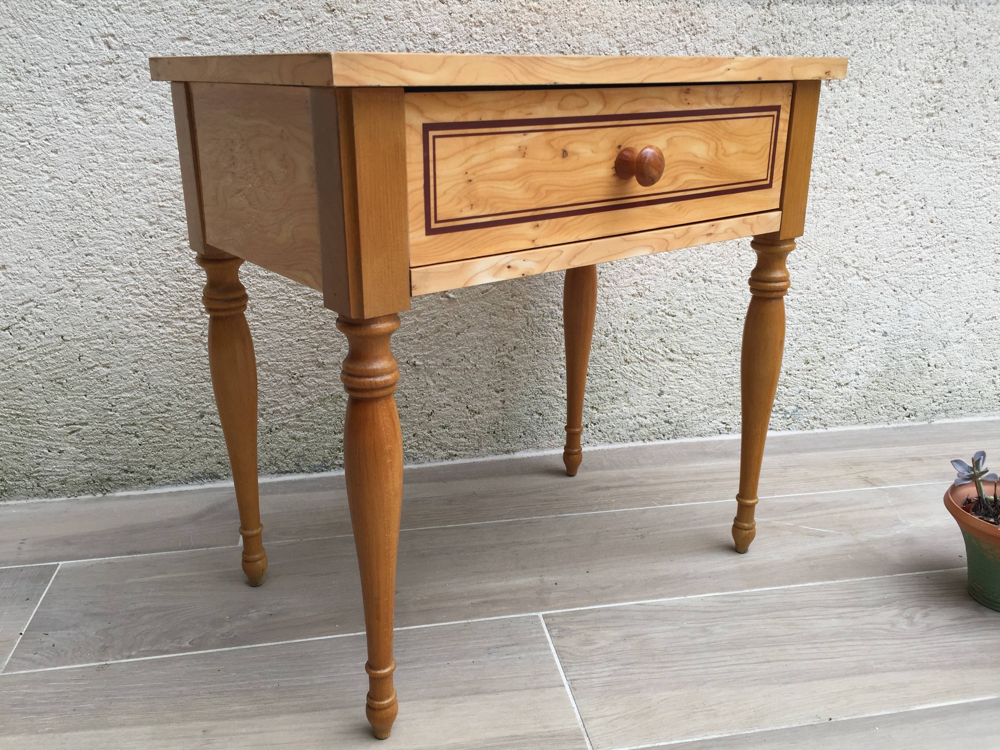Formica and vintage wood bedside table