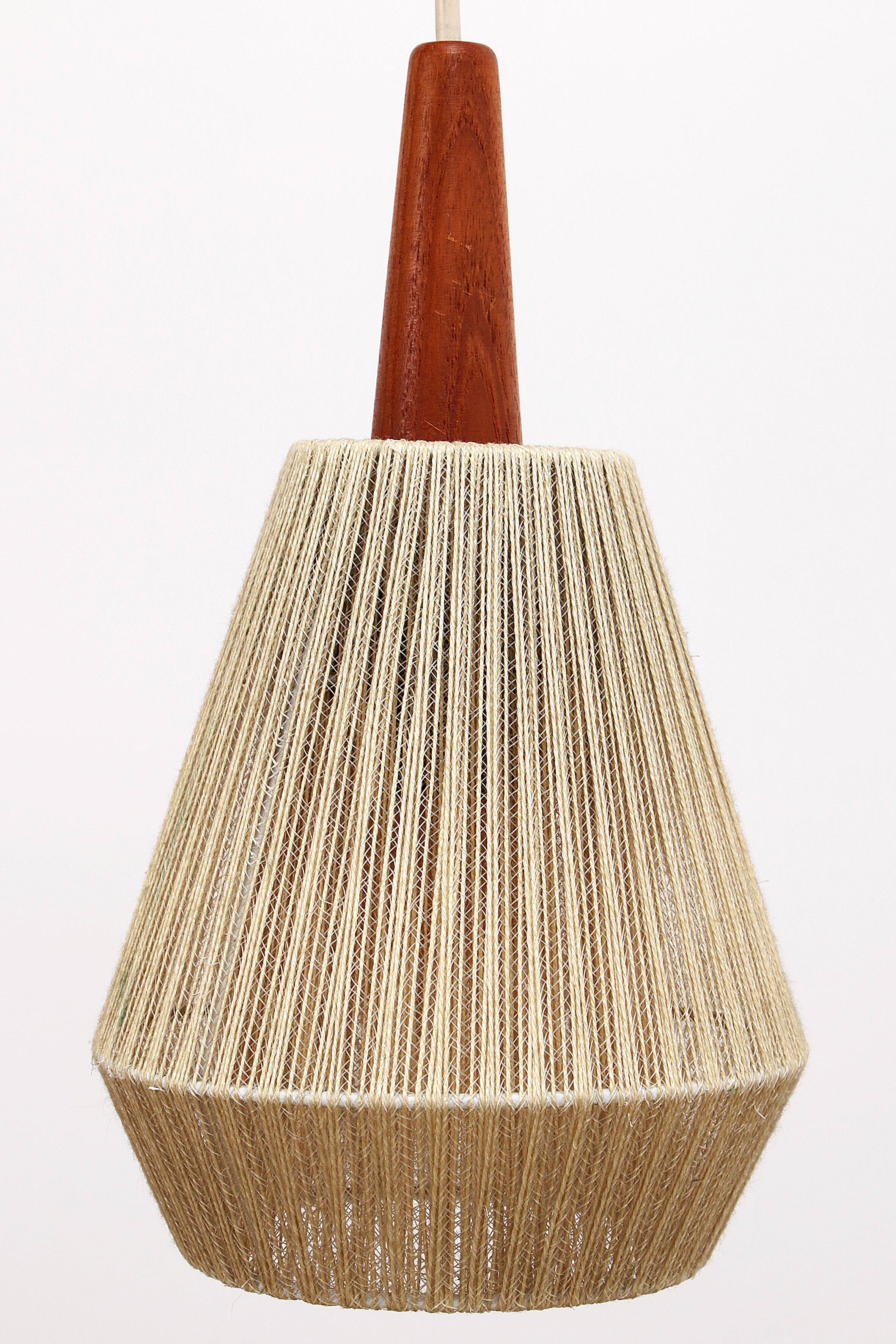 Vintage hanging lamp with two shades and teak, 1960s Sweden