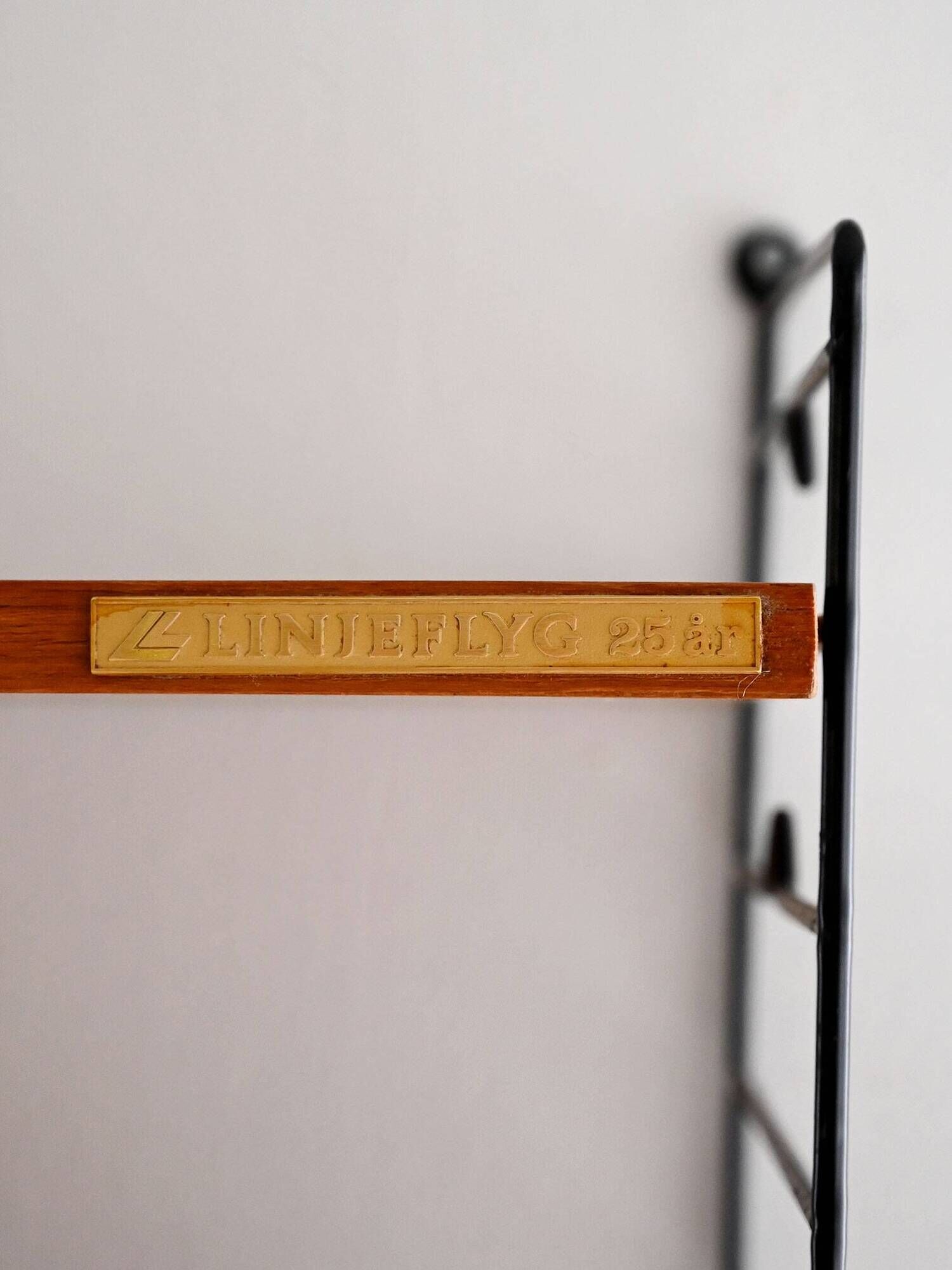 Scandinavian Hylla teak wall shelf with brass label