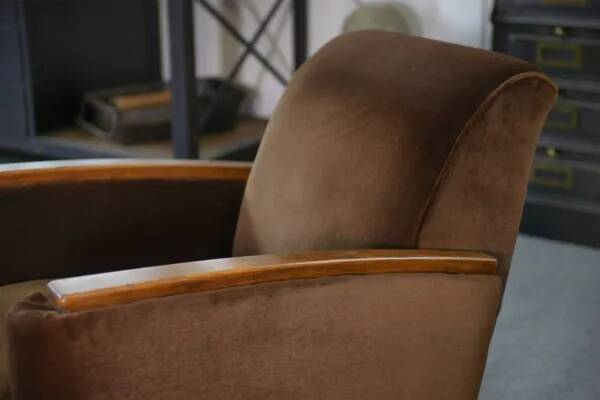 Pair of Art Deco velvet club chairs in the style of Jules Leleu, 1930s