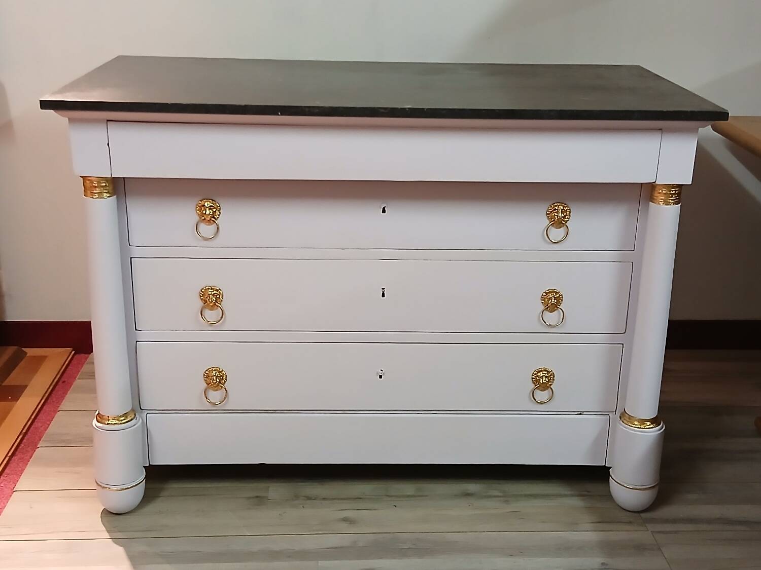 Empire Commode 19th Century - Couture Redesign "Marshmallow" & Gold Leaf