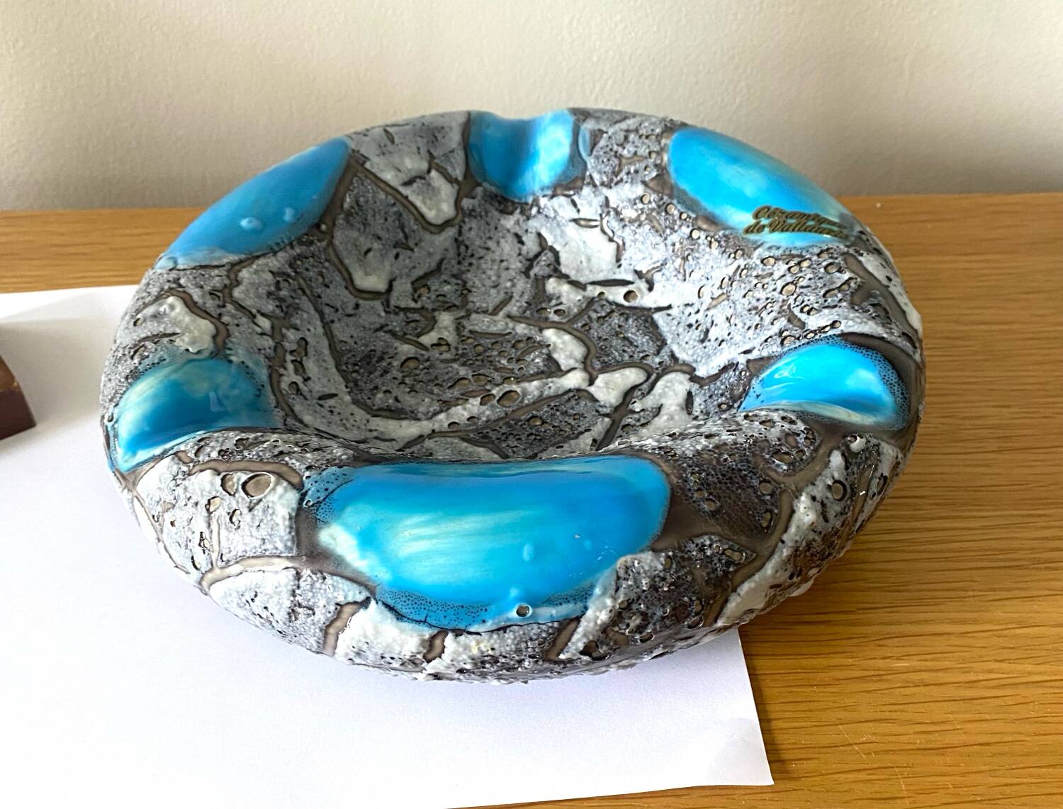 Vallauris Ashtray Pocket Empty Ceramic Blue Grey Antique Vase