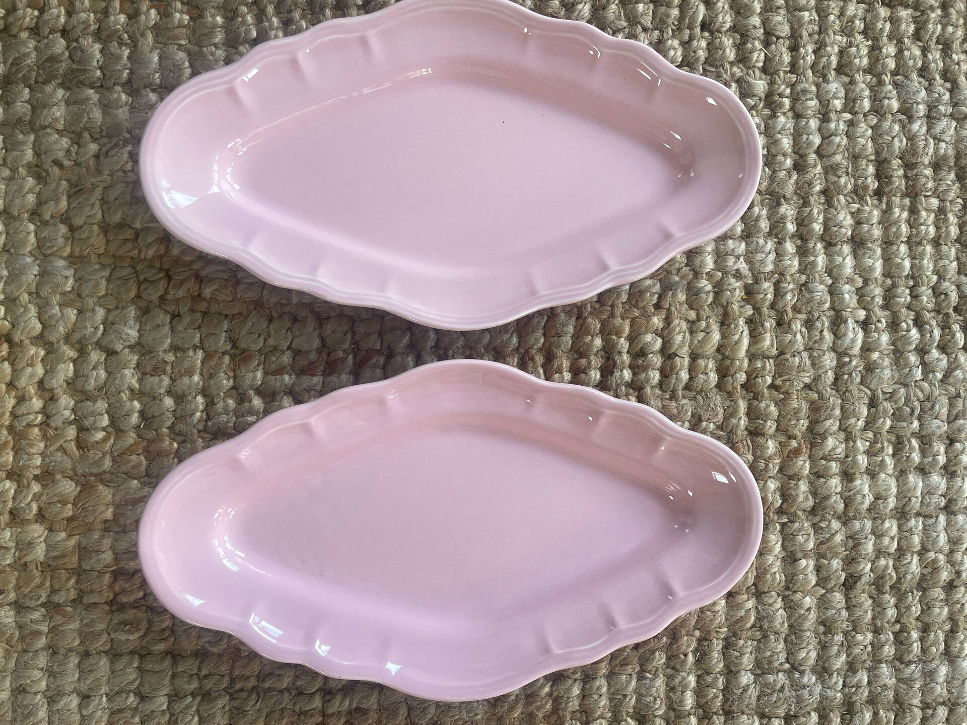 Pair of Salins pink earthenware dishes