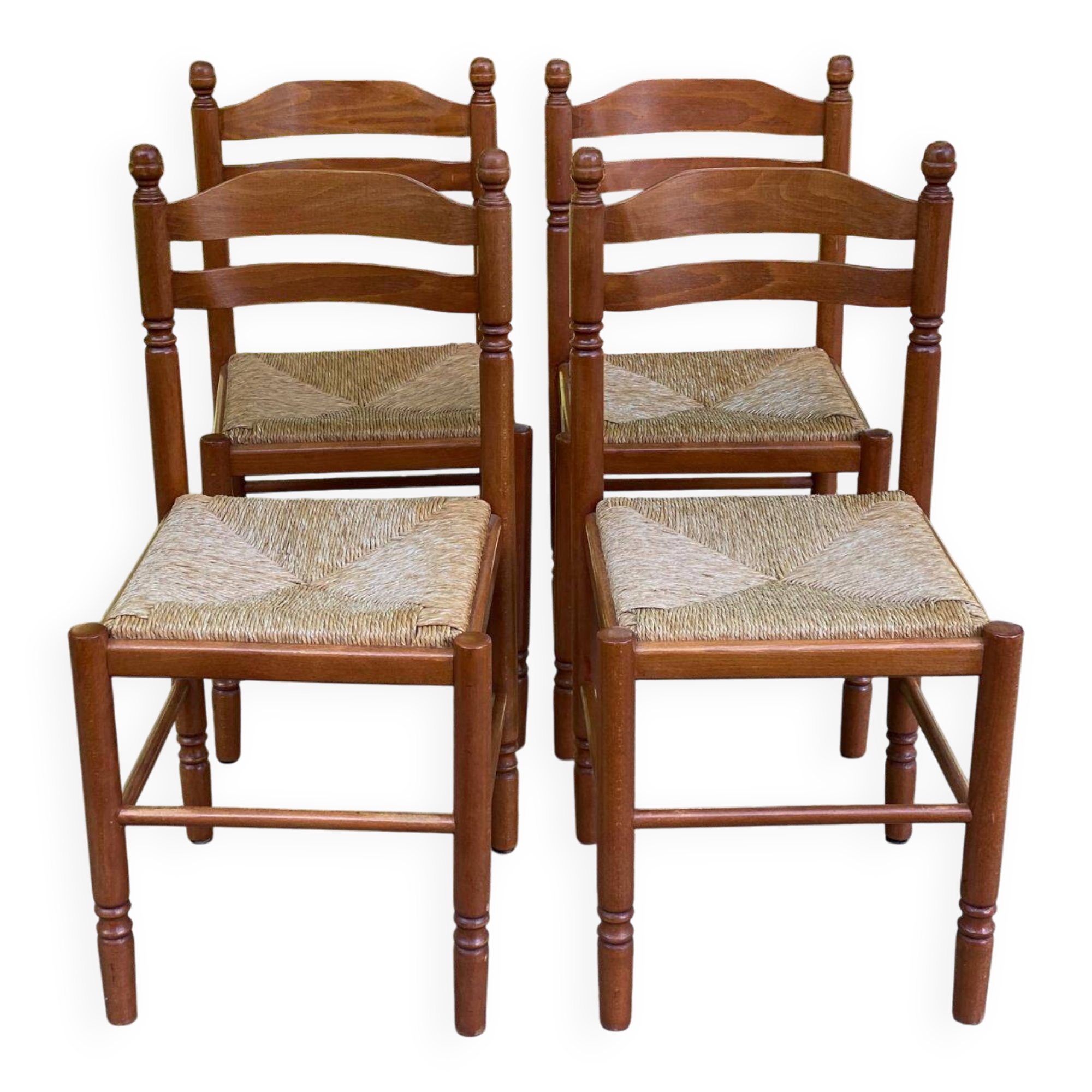 4 kitchen chairs in light solid wood and straw