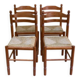 4 kitchen chairs in light solid wood and straw