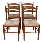 4 chaises de cuisine bois massif clair et paille