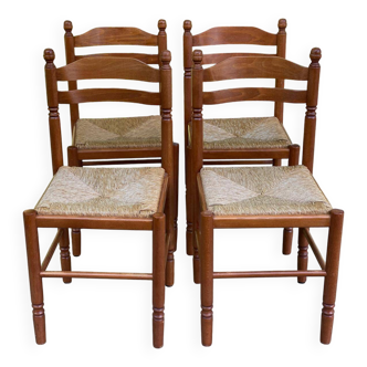 4 kitchen chairs in light solid wood and straw