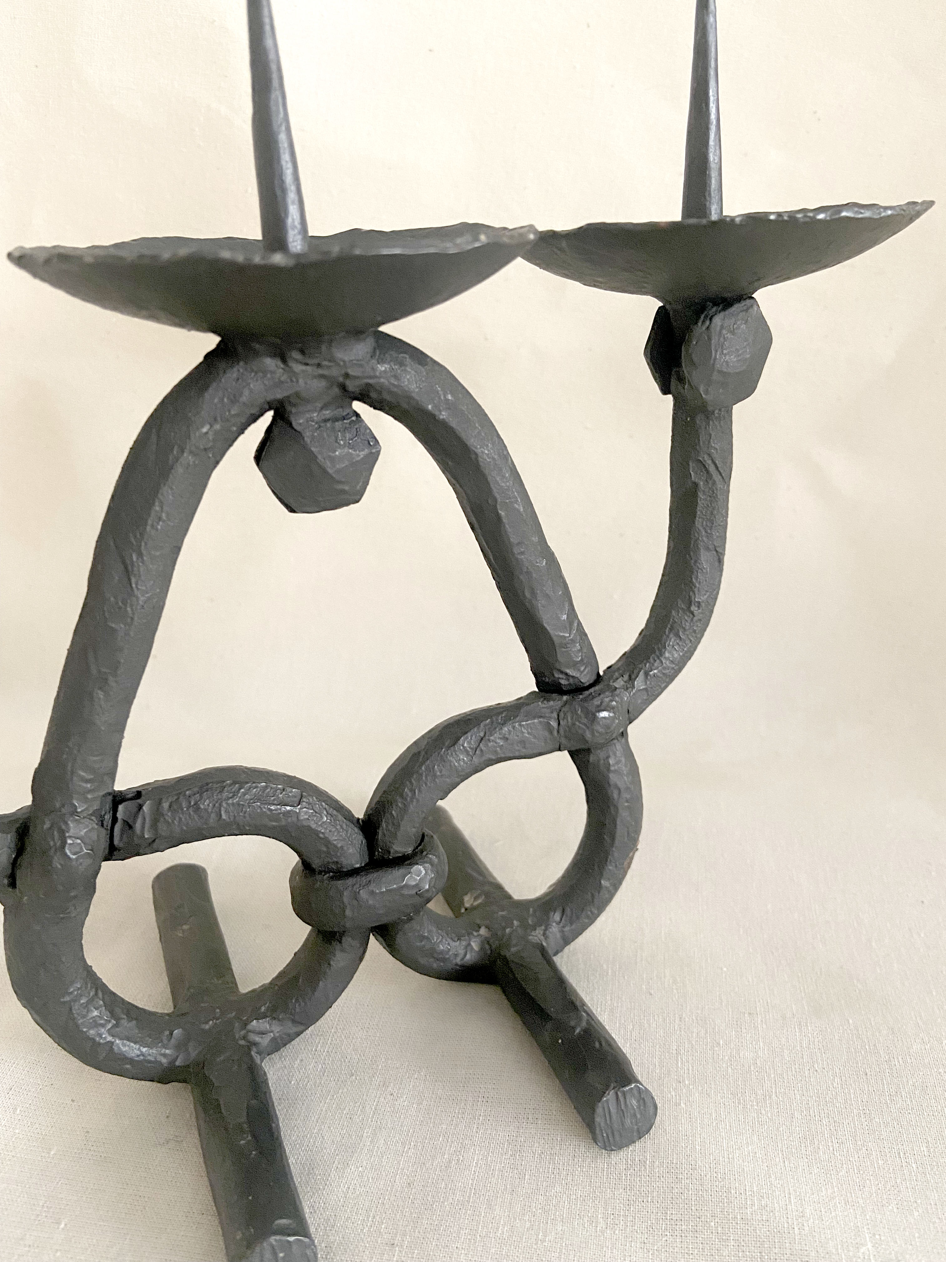 Brutalist beaten iron chandelier