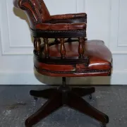 Chesterfield Captains Swivel Chair in Hand-Dyed Brown Leather