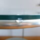 1970s stainless steel pedestal table with two glass tops
