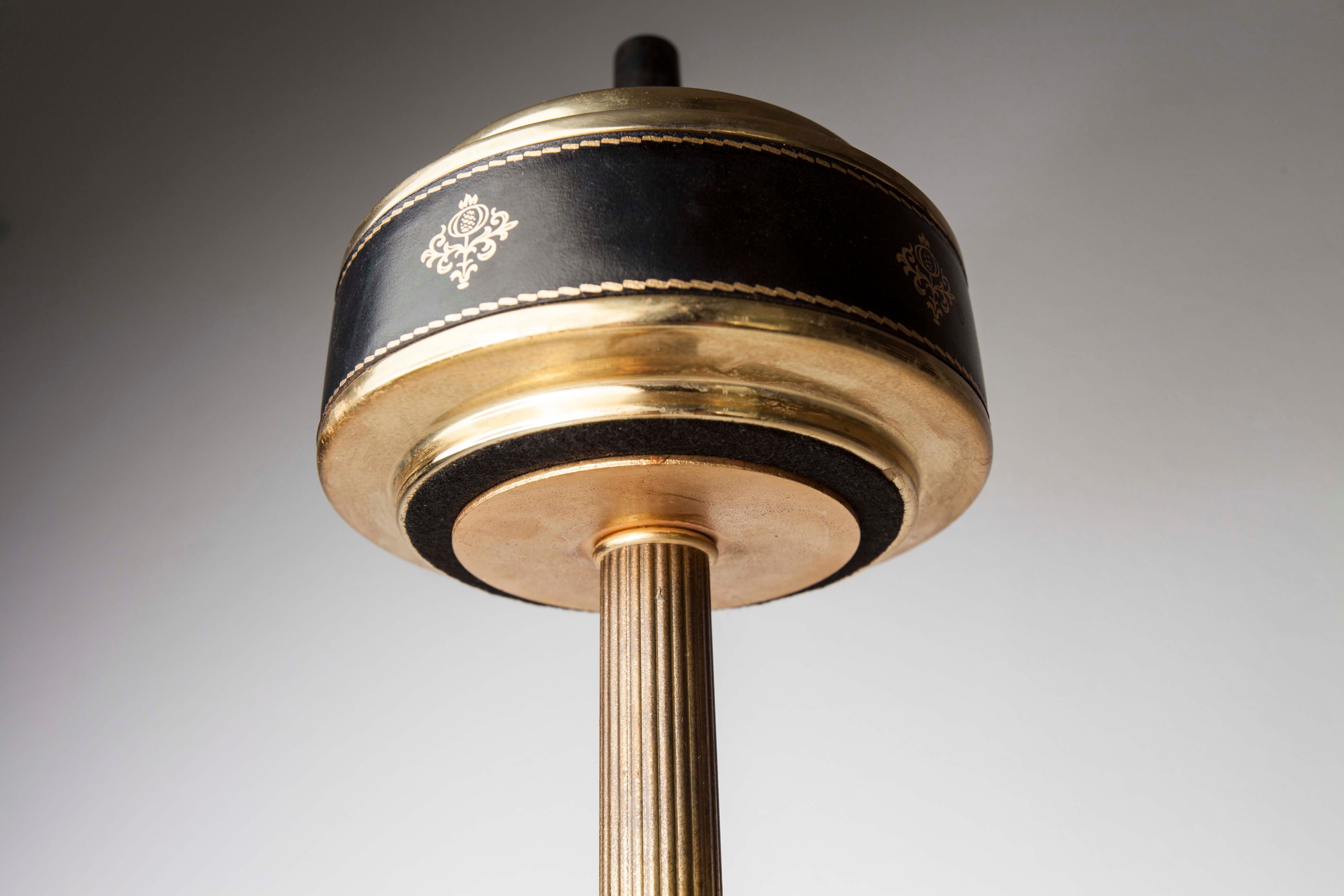 Ashtray on feet 60s gold, glass and leather