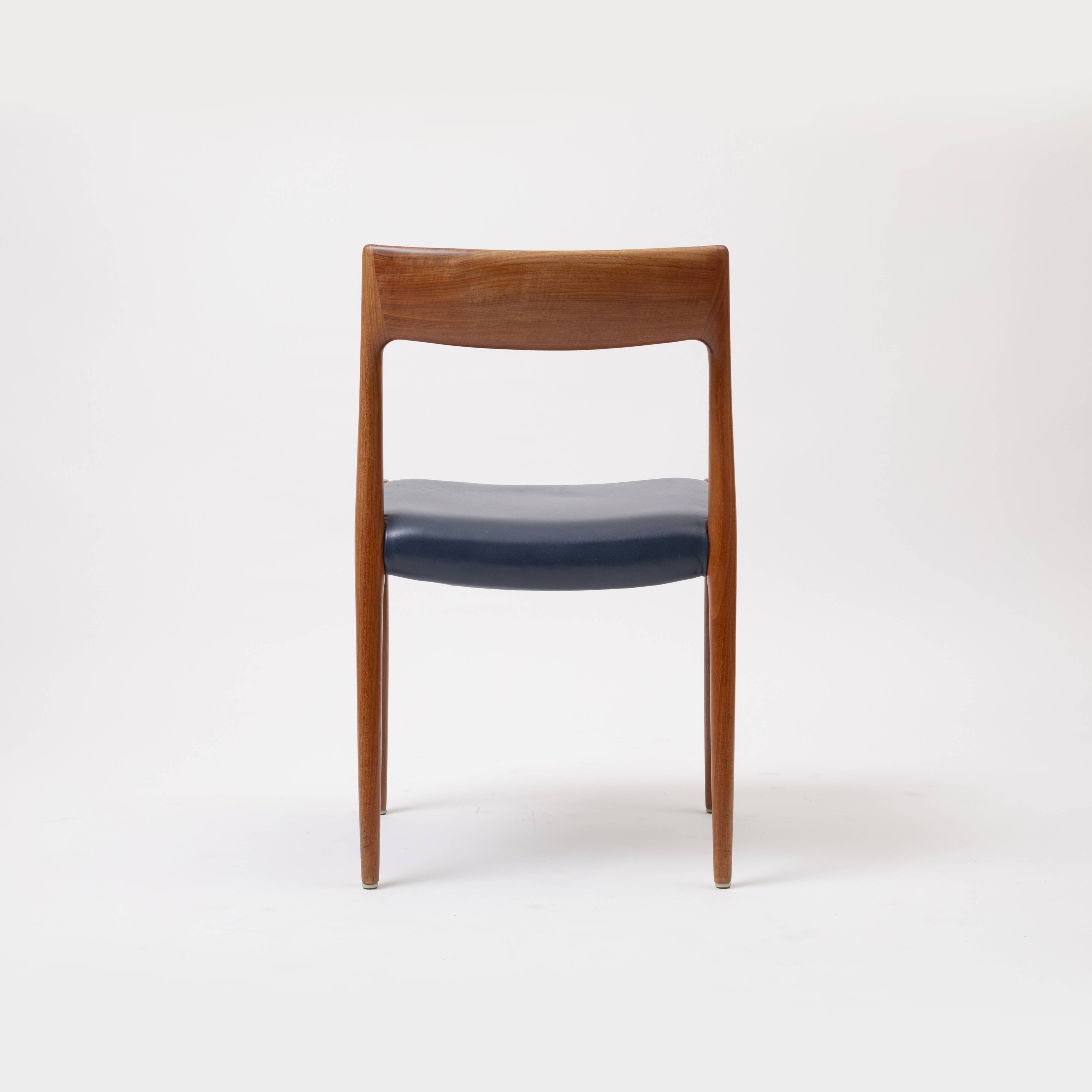 Model 77 Chair in Teak and blue leather by Niels Otto Møller