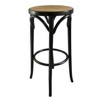 Tabouret de bar en bois courbé et assise cannée