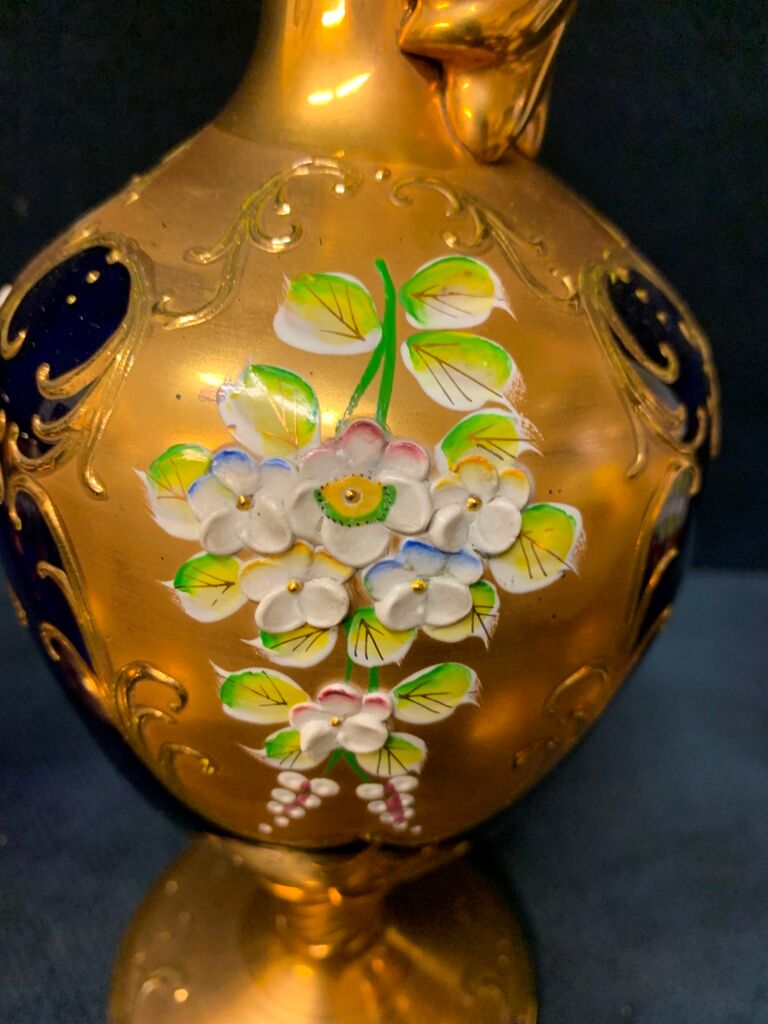 Murano glass decanter set with six wine glasses 24K Gold Leaf – Blue.