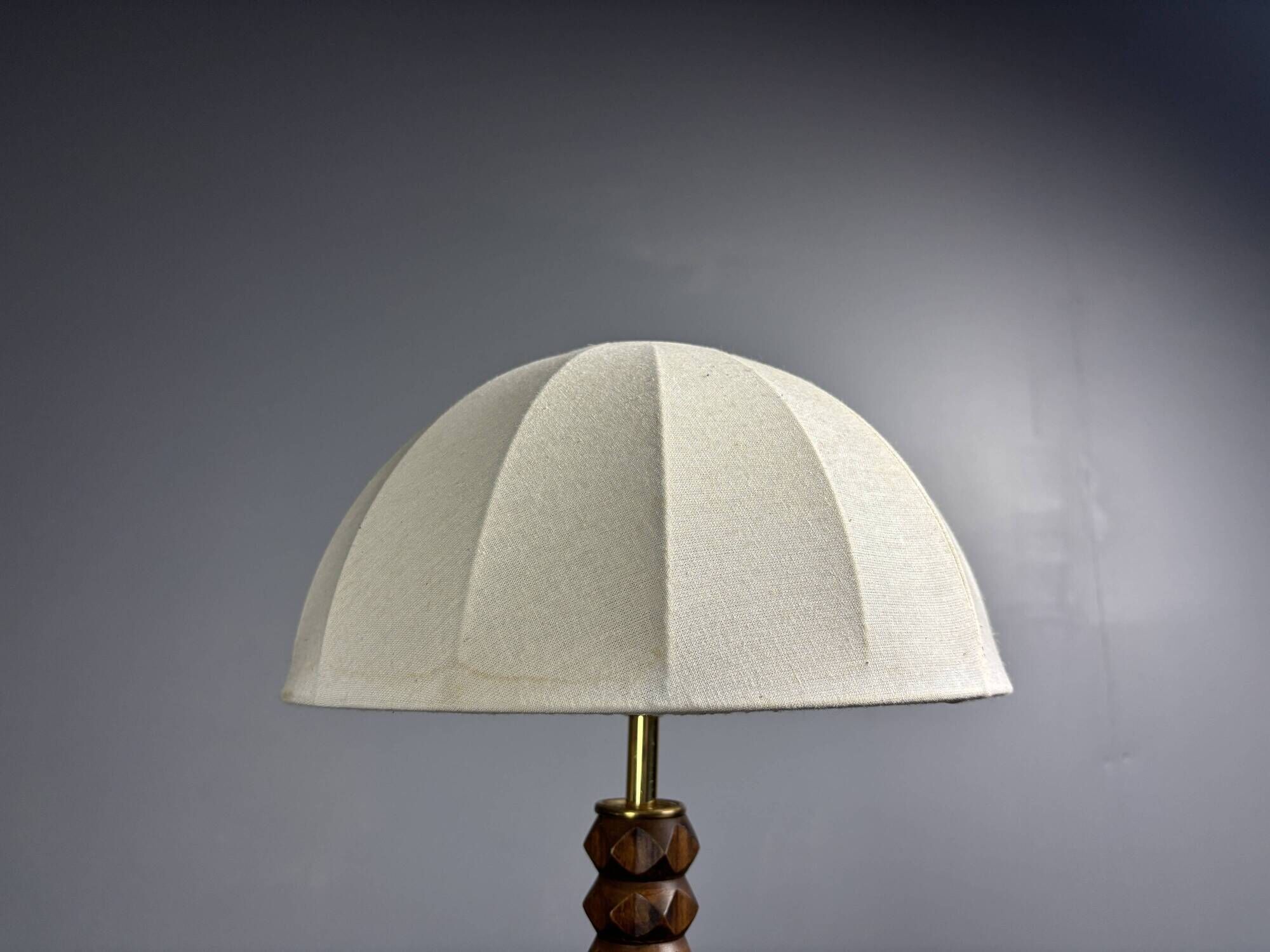 Midcentury brutalist wood turned mushroom table lamp, Charles Dudouyt style