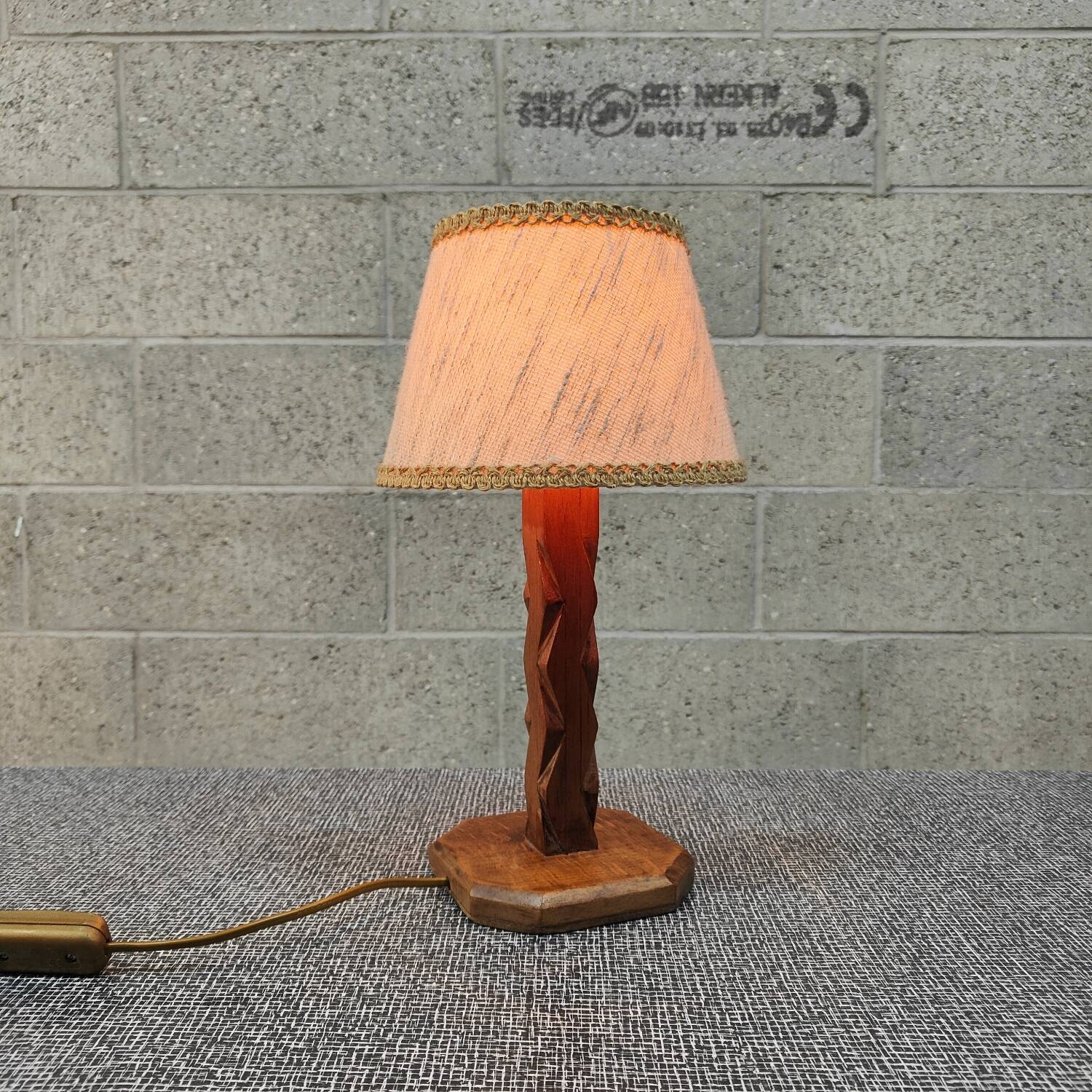 Brutalist carved wooden lamp 1950