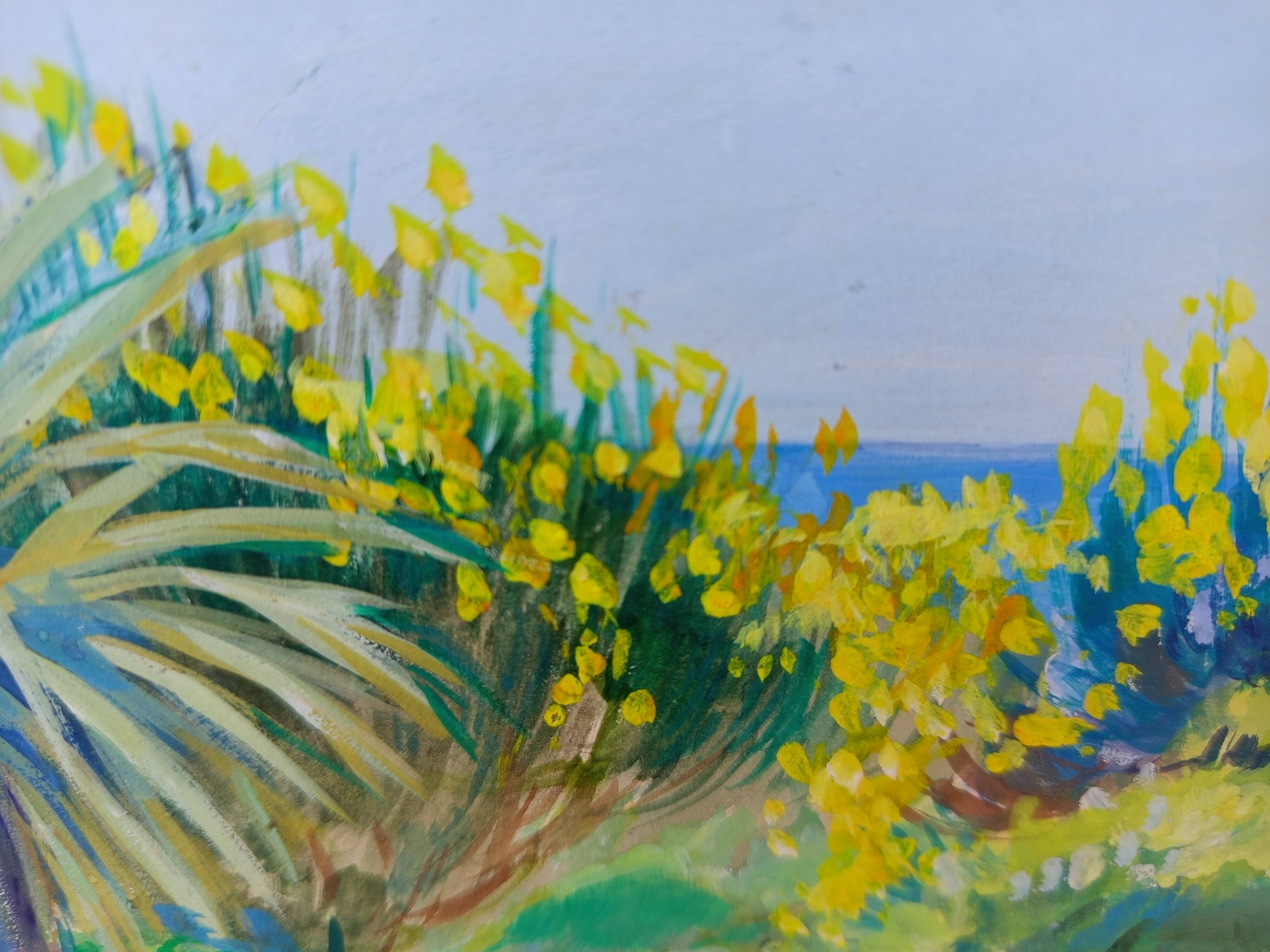 Mediterranean Garden – Original signed painting, bright landscape with a view