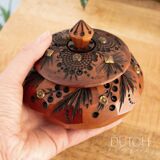 Coffret souvenir vintage en bois sculpté à la main, boîte à bijoux ronde