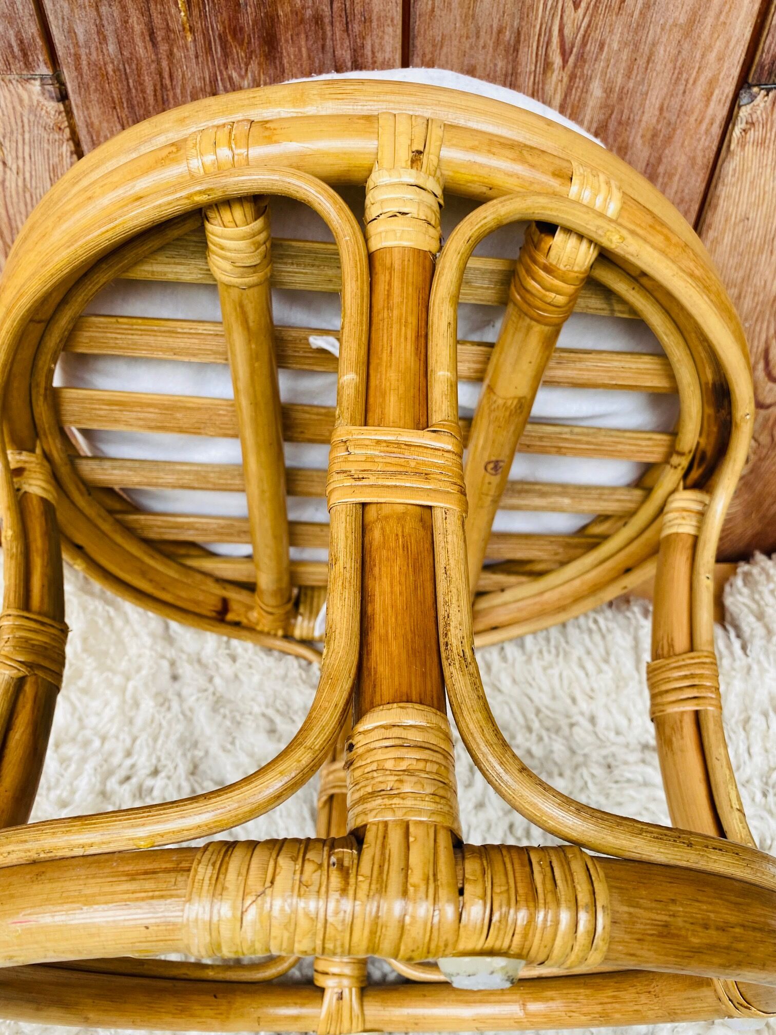 Pouf in rattan and bamboo natural color 70s.