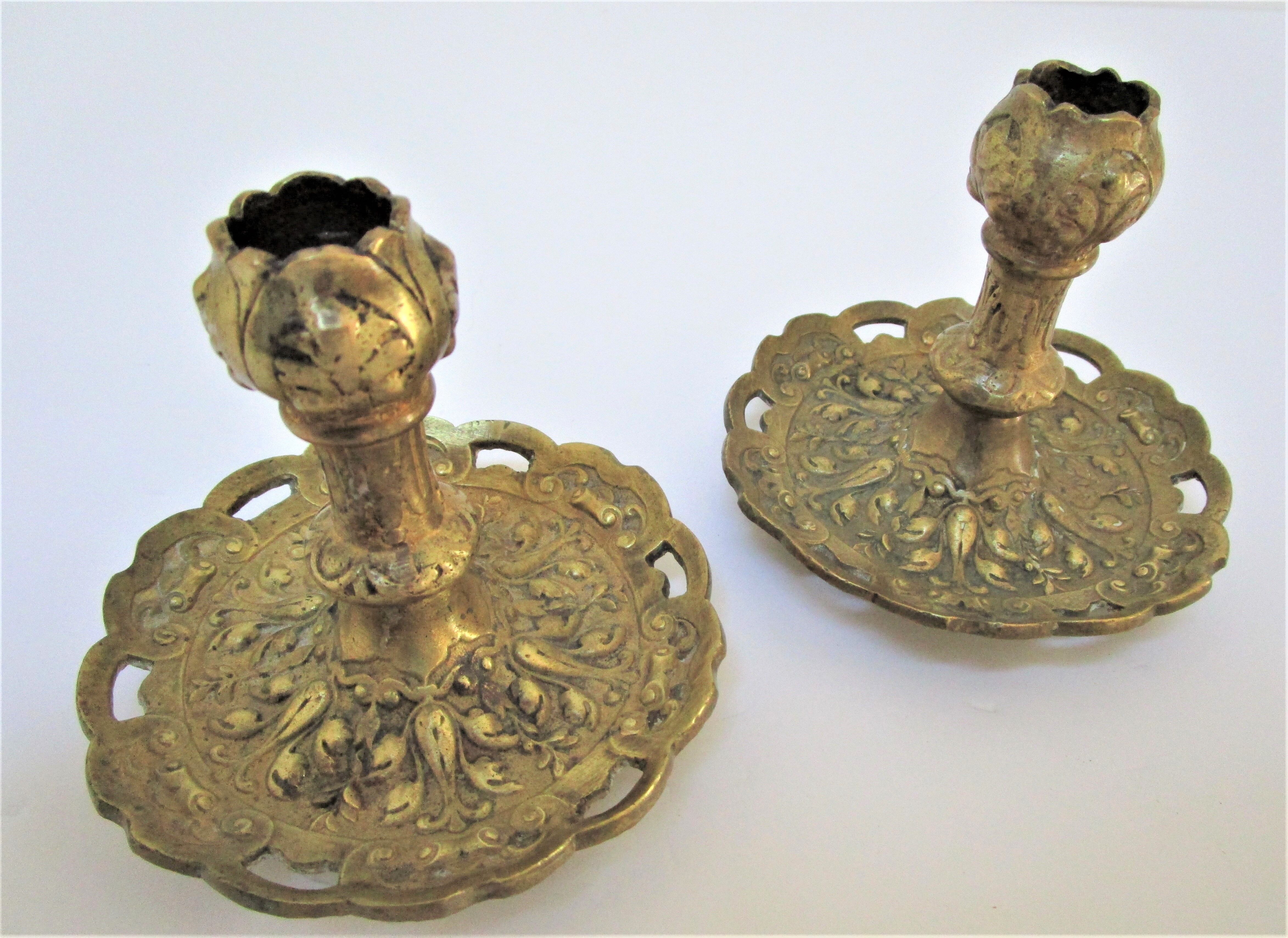 Pair of candle holders gilded bronze patinated vegetal decoration early twentieth century