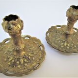 Pair of candle holders gilded bronze patinated vegetal decoration early twentieth century