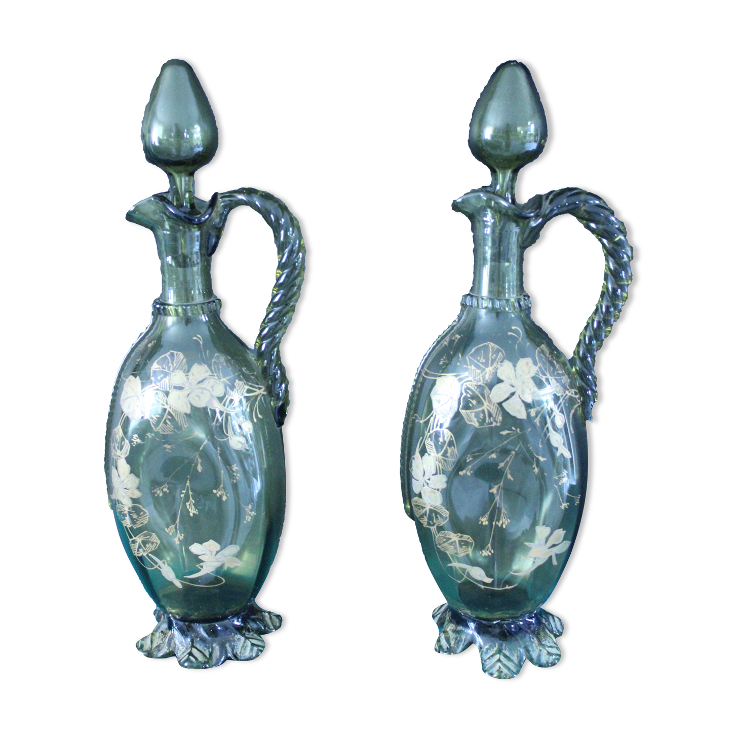 2 eaves in enamelled glass - art nouveau style - XXth century