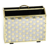 1980s newspaper rack made of brass and wood in Hollywood Regecy design