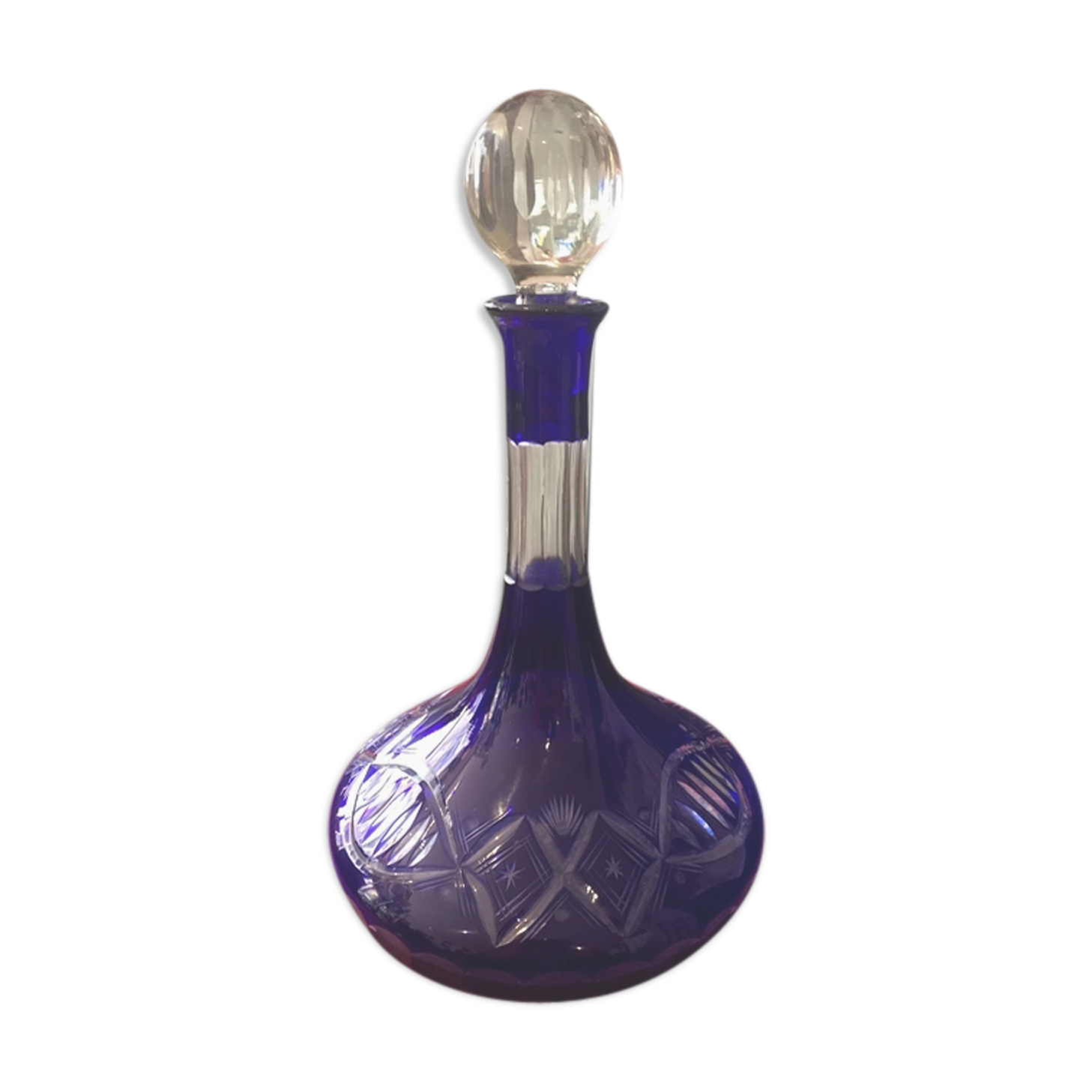 Carafe a decanter in blue and transparent bohemian glass