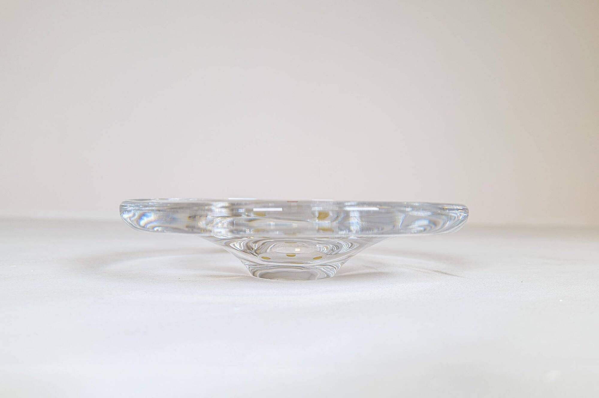 Midcentury Set of 3 Vases and Plate in Clear Crystal Glass Orrefors Sweden 1950