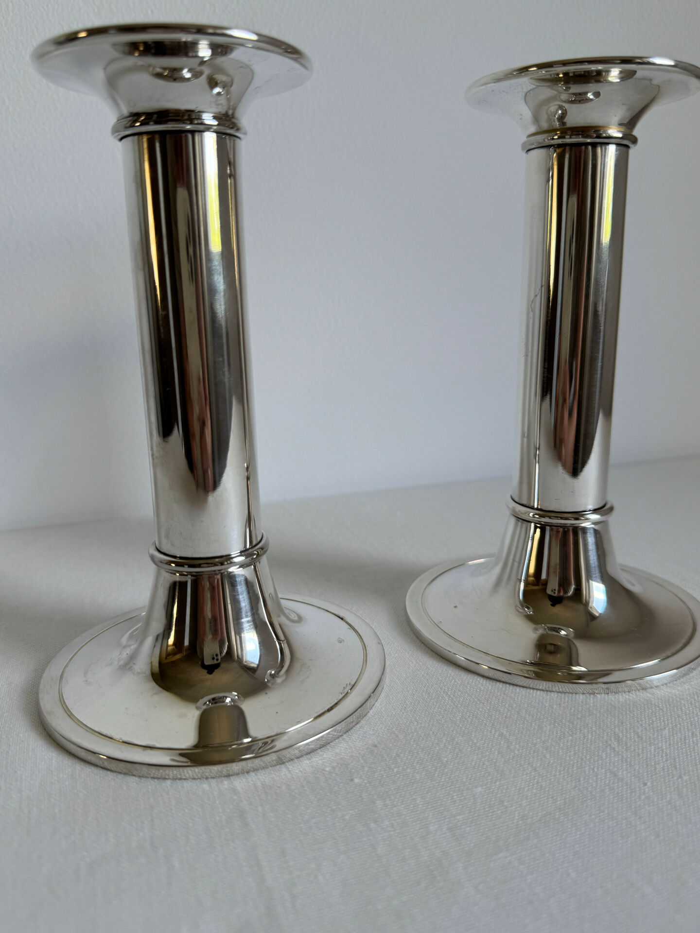 2 Elegant Vintage Mid Century Modern Silver Plated Candlestick Holders